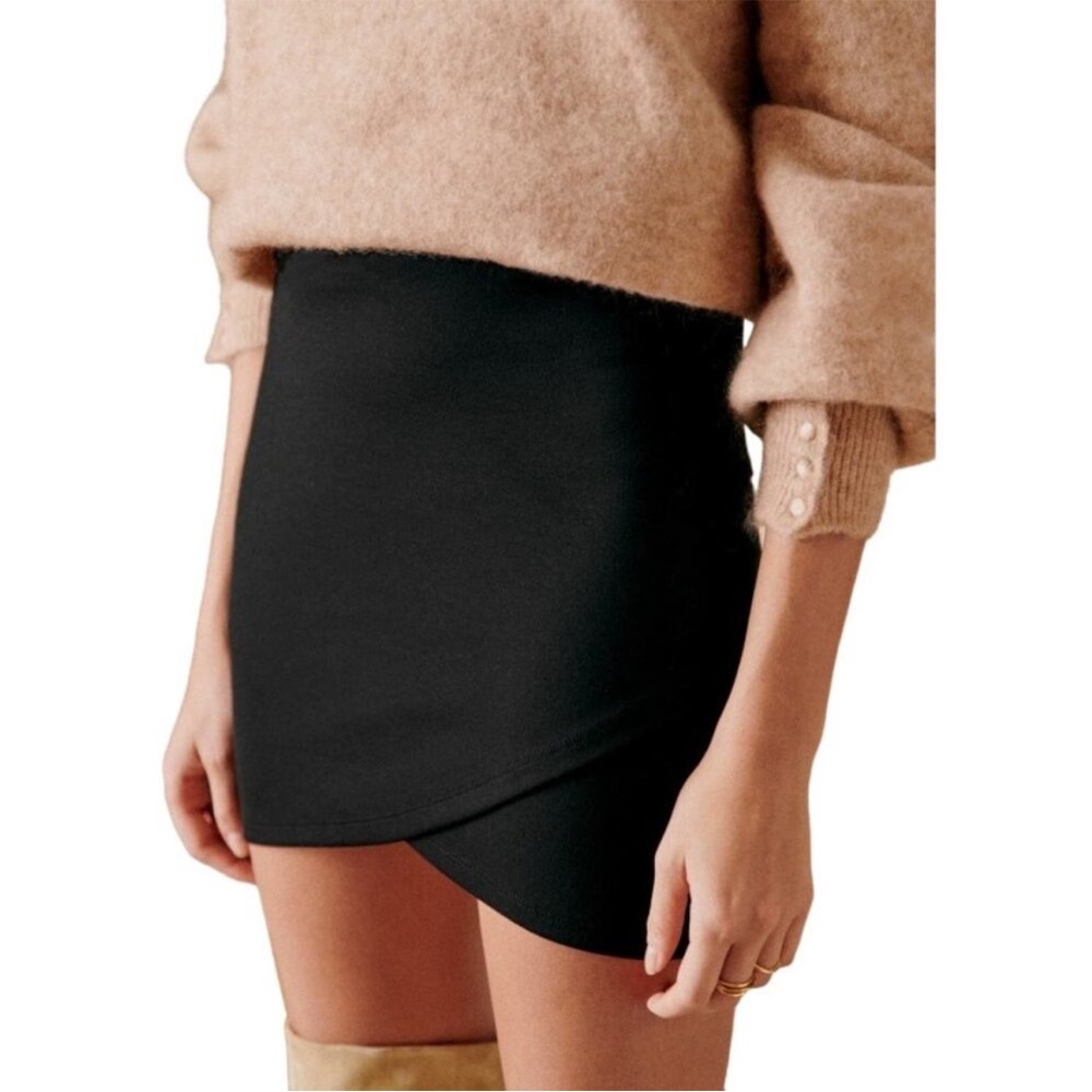 Sézane Calvi Wrap Style Mini Skirt Black Size Large